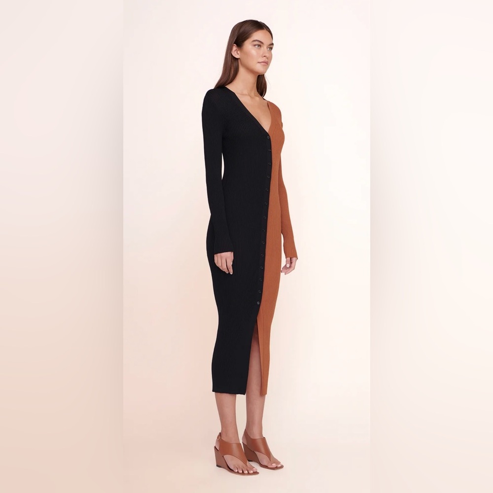 Staud shoko sweater dress tan and black, size S, pre-owned - Picture 4 of 9